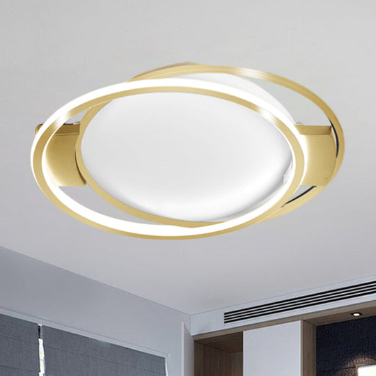 Minimalist Led Gold Dual Ring Flush Mount Lamp In Warm/White Light