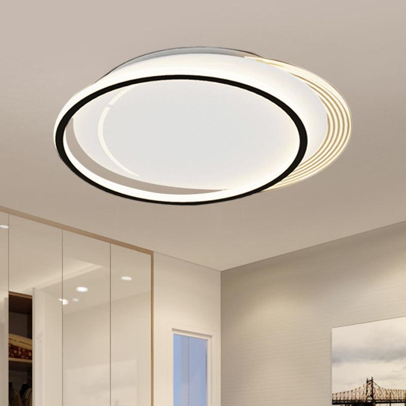 Metallic Circle Flush Mount Led Ceiling Light In Black - White For Bedroom / White
