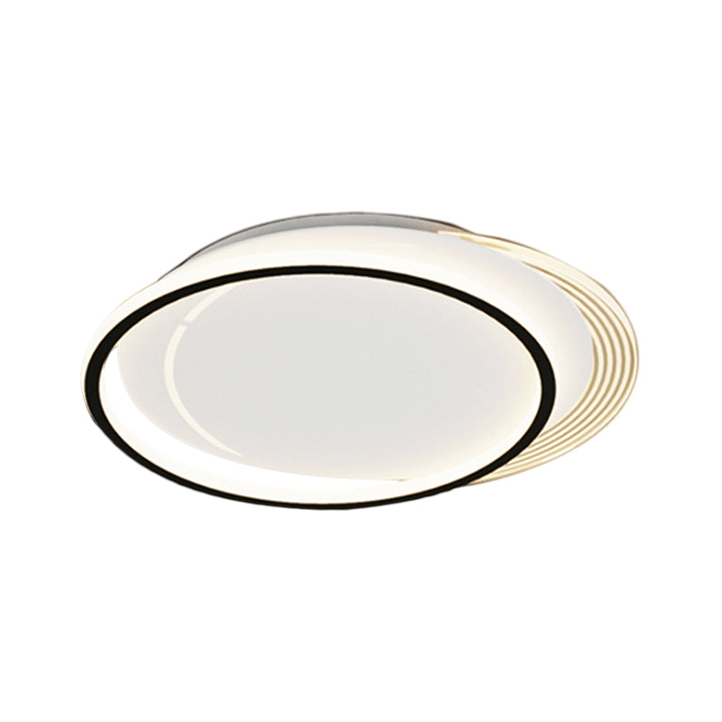 Metallic Circle Flush Mount Led Ceiling Light In Black - White For Bedroom