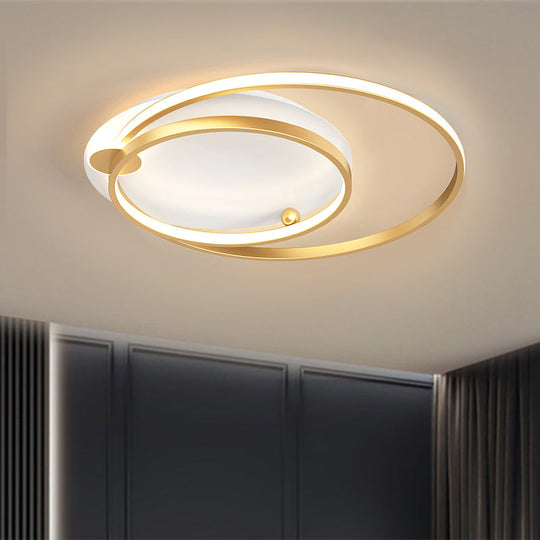 Modern Dual Hoop Metal Ceiling Flush Led Mount In Black/Gold 18/21.5 - Warm/White Light