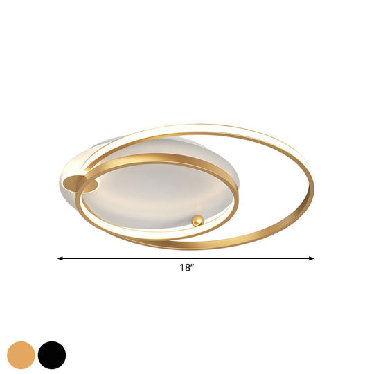 Modern Dual Hoop Metal Ceiling Flush Led Mount In Black/Gold 18’/21.5’ - Warm/White Light