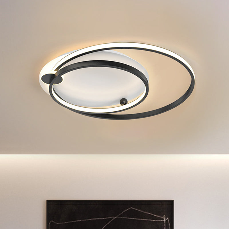 Modern Dual Hoop Metal Ceiling Flush Led Mount In Black/Gold 18/21.5 - Warm/White Light