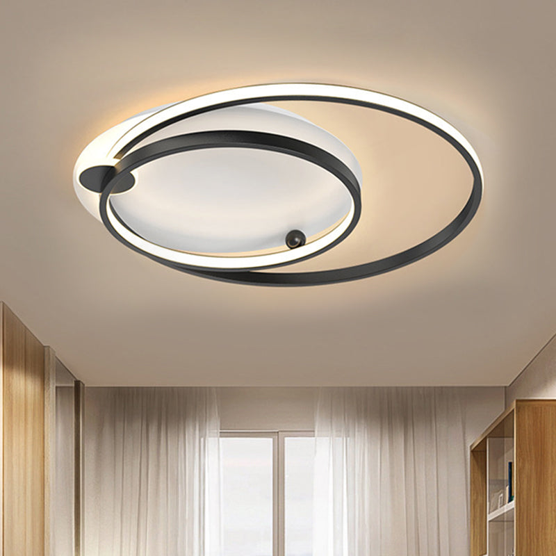 Modern Dual Hoop Metal Ceiling Flush Led Mount In Black/Gold 18’/21.5’ - Warm/White Light