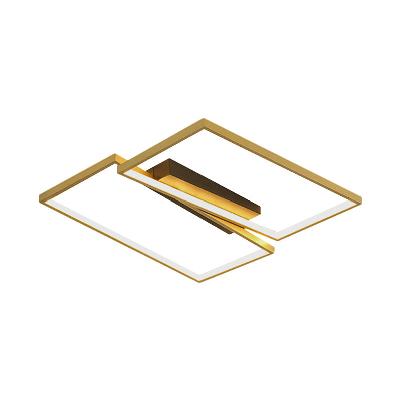 Gold Metallic Led Bedroom Flush Mount With Square/Round Frame And Warm/White Light