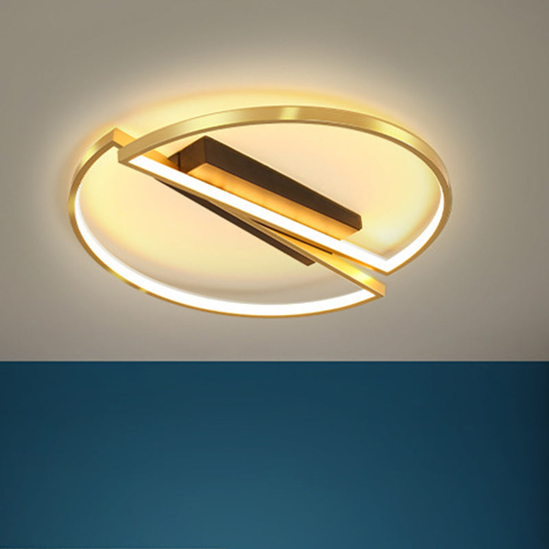 Gold Metallic Led Bedroom Flush Mount With Square/Round Frame And Warm/White Light / White Round
