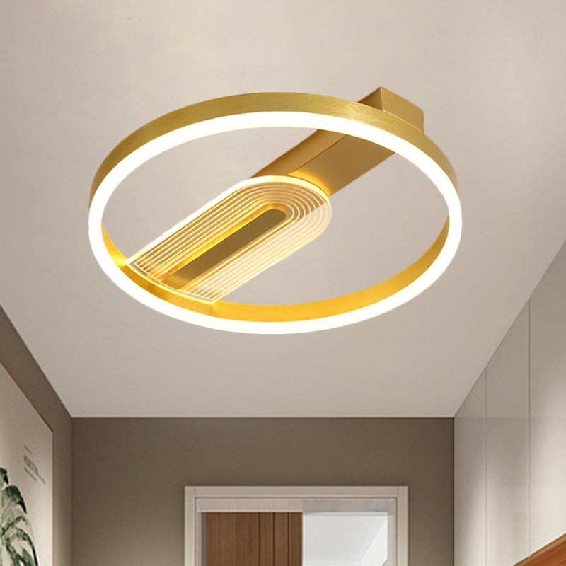 Modern Gold/Coffee Circle Frame Flush Mount Led Lamp Fixture With Warm/White Light Gold / Warm