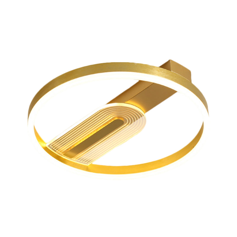 Modern Gold/Coffee Circle Frame Flush Mount Led Lamp Fixture With Warm/White Light