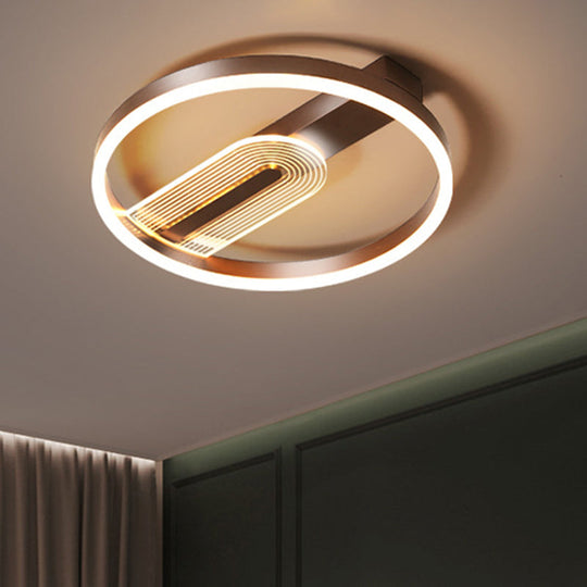 Modern Gold/Coffee Circle Frame Flush Mount Led Lamp Fixture With Warm/White Light