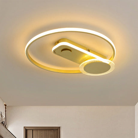 Minimal Black/Gold Metallic Hoop Led Flush Mount Light 16/19.5 Wide
