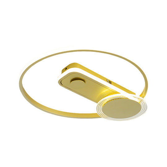 Minimal Black/Gold Metallic Hoop Led Flush Mount Light 16’/19.5’ Wide