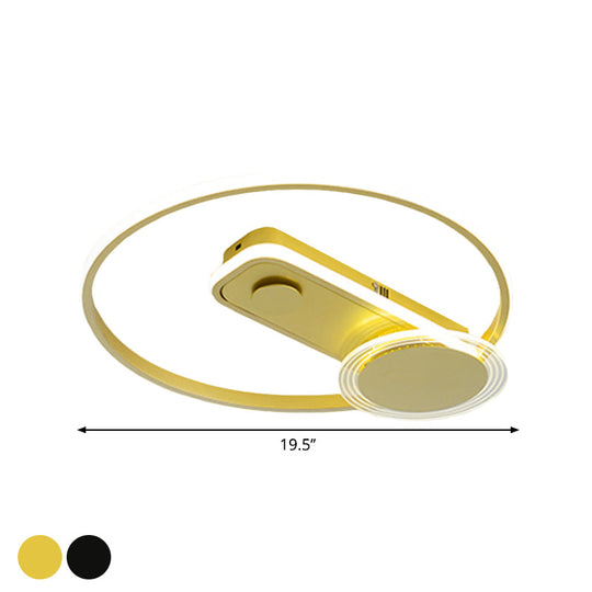 Minimal Black/Gold Metallic Hoop Led Flush Mount Light 16’/19.5’ Wide
