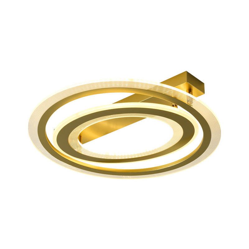 Gold Metal Dual Ring Flush Led Ceiling Light For Bedroom - 16/19.5 Wide