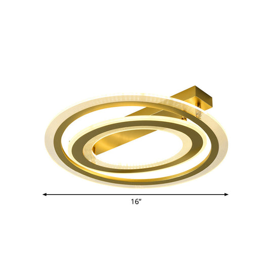 Gold Metal Dual Ring Flush Led Ceiling Light For Bedroom - 16/19.5 Wide