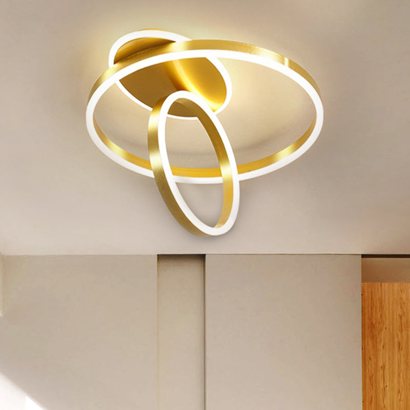 Minimalist Metallic Rings Flush Led Gold Ceiling Lamp - 18’/21.5’ W Warm/White Light