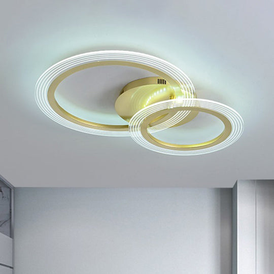 Modern Gold Led Bedroom Ceiling Lamp With Dual Rings - 16’/18’ Wide / 16’
