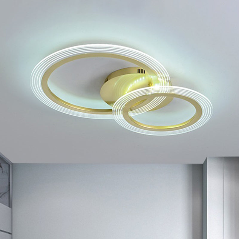 Modern Gold Led Bedroom Ceiling Lamp With Dual Rings - 16/18 Wide / 16