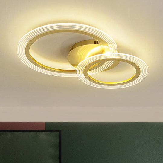 Modern Gold Led Bedroom Ceiling Lamp With Dual Rings - 16/18 Wide