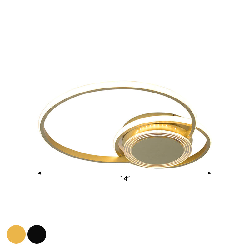 Contemporary Black/Gold Led Metallic Ceiling Flush Mount - Bedroom Lighting 14/18 Width