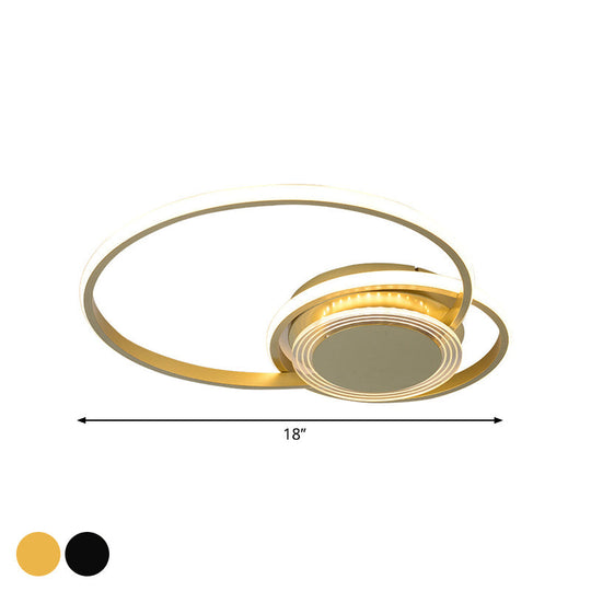 Contemporary Black/Gold Led Metallic Ceiling Flush Mount - Bedroom Lighting 14/18 Width