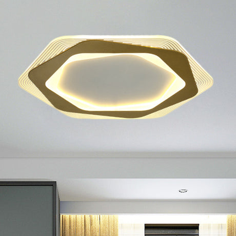 Modern Gold Metal Flush Mount Ceiling Light: Hexagon/Pentagon Shape Led 18/21.5 Width - Perfect For