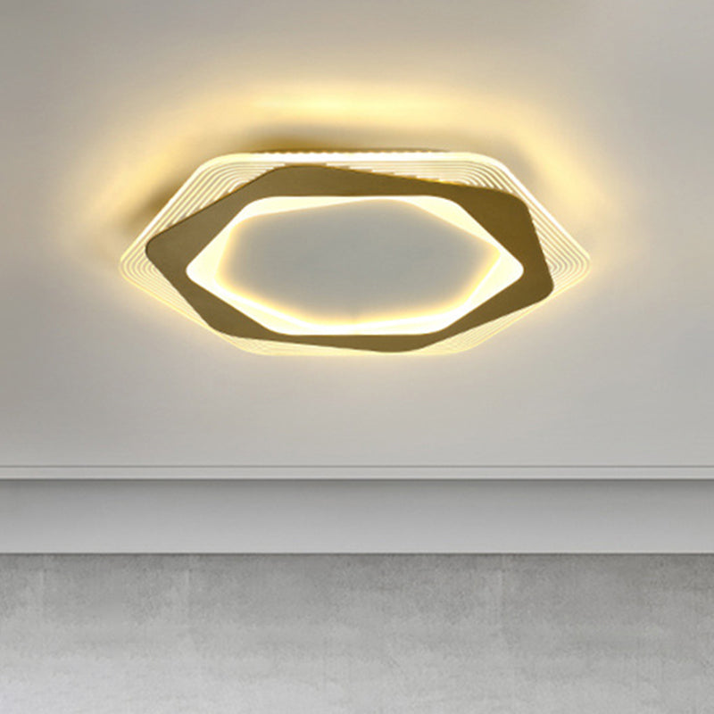 Modern Gold Metal Flush Mount Ceiling Light: Hexagon/Pentagon Shape Led 18/21.5 Width - Perfect For