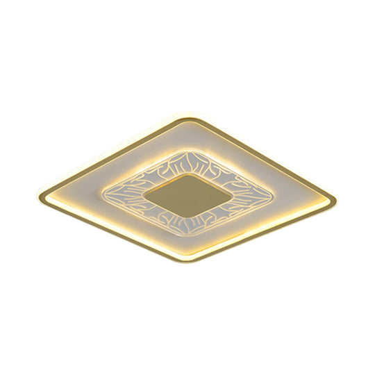 Modern Led Ceiling Mounted Lamp In White And Gold With Square Flush Design