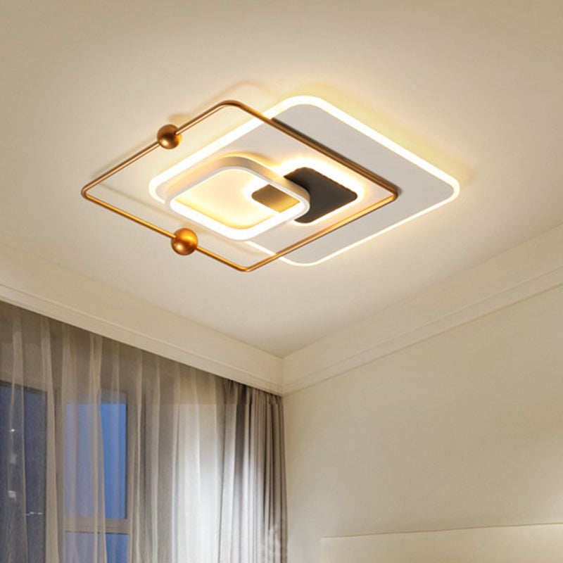 Modern White And Gold Led Bedroom Ceiling Flush Mount Fixture With Warm/White Light White-Gold /