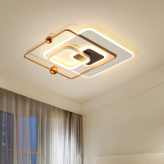 Modern White And Gold Led Bedroom Ceiling Flush Mount Fixture With Warm/White Light White-Gold /