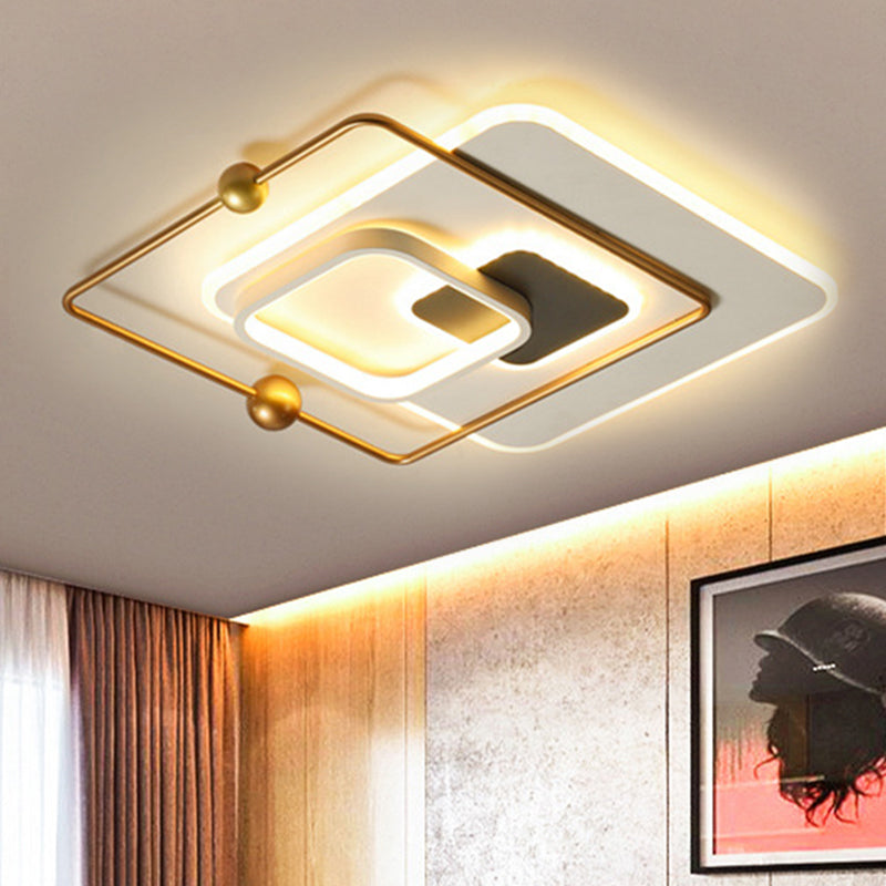 Modern White And Gold Led Bedroom Ceiling Flush Mount Fixture With Warm/White Light