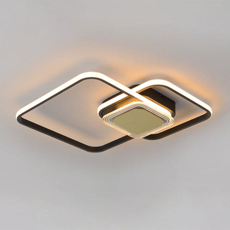 Contemporary Black/Gold Metal Flushmount Led Ceiling Light For Bedroom - 2-Rhombus Frame Design