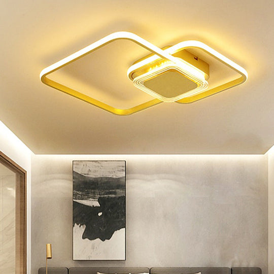Contemporary Black/Gold Metal Flushmount Led Ceiling Light For Bedroom - 2-Rhombus Frame Design Gold