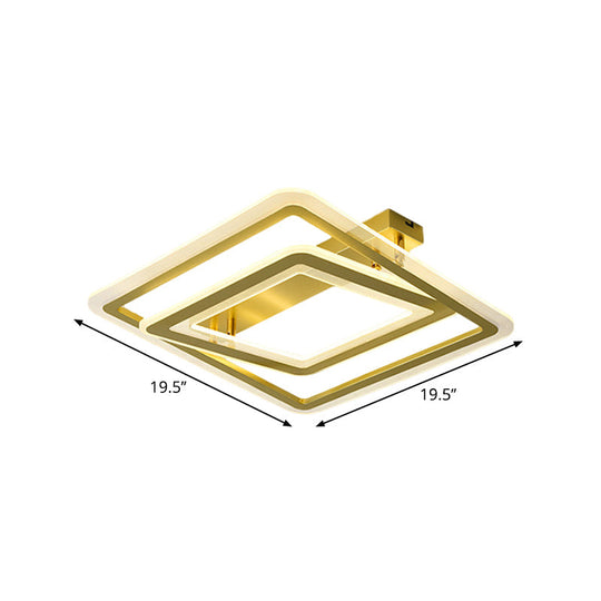 Square Frame Flush Mount Lamp Simple Metal Led Bedroom Light In Gold - 16’/19.5
