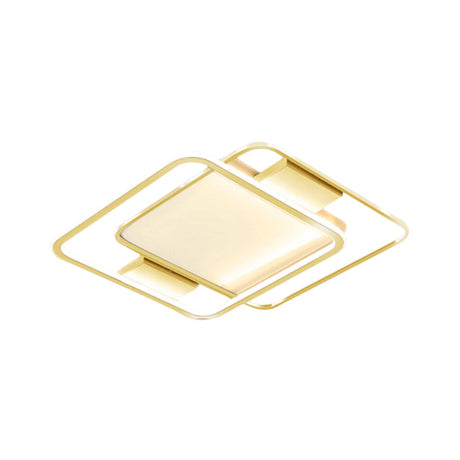 Minimal Dual Rhombus Flush Light - Gold Finish Led Metal Lamp (16.5/20.5 Wide) In Warm/White