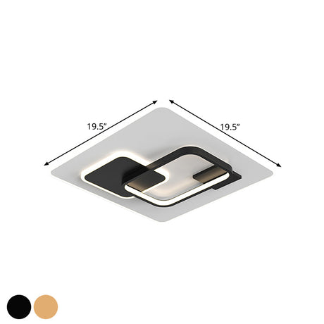 Minimalist Squared Metal Lamp Fixture With Black/Gold Led Flush Lighting For Bedroom (16’/19.5’