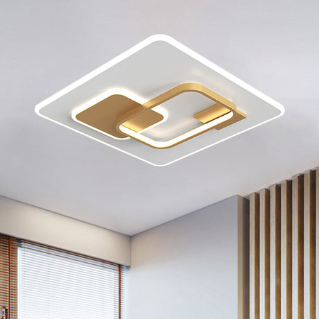 Minimalist Squared Metal Lamp Fixture With Black/Gold Led Flush Lighting For Bedroom (16/19.5 Width)