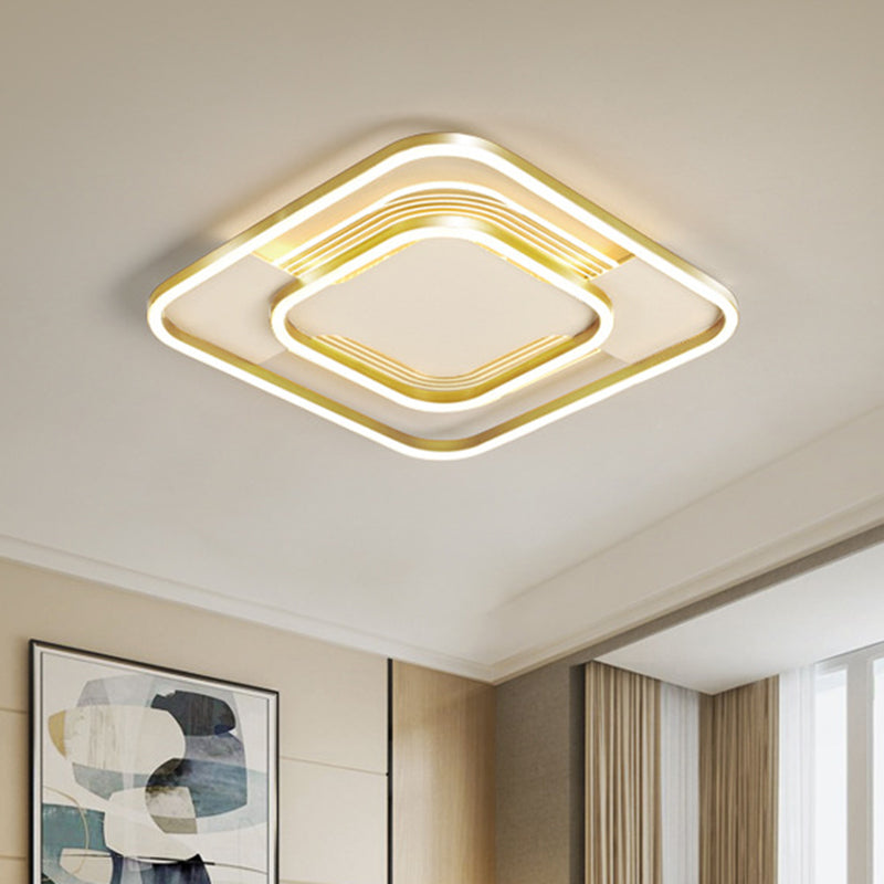 Gold Metal Flush Mount Led Ceiling Light With Rhombus Frame And Warm/White - 16.5/20.5 W / 16.5