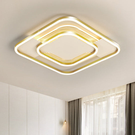 Gold Metal Flush Mount Led Ceiling Light With Rhombus Frame And Warm/White - 16.5/20.5 W