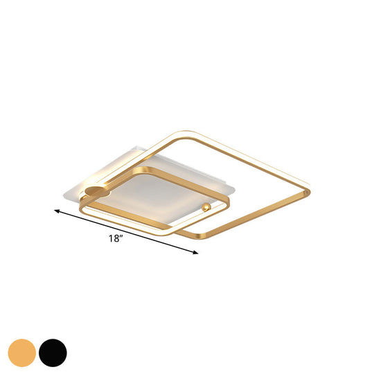 Modern Rhombus Frame Led Flush Light In Black/Gold 18’/21.5’ Sizes Warm/White Option