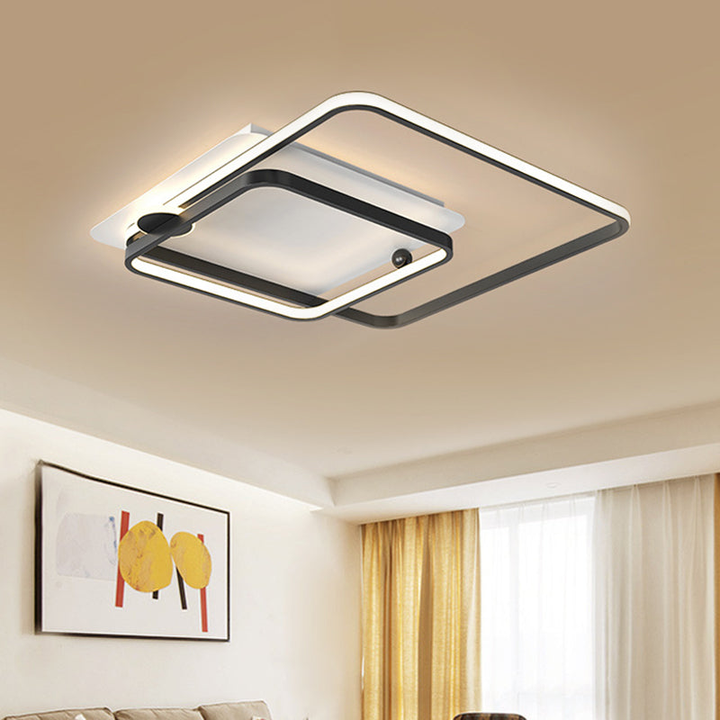 Modern Rhombus Frame Led Flush Light In Black/Gold 18’/21.5’ Sizes Warm/White Option
