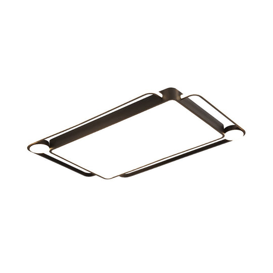 Modern Rectangular Flush Mount Led Ceiling Light In Metallic Black - Perfect For Living Room Warm