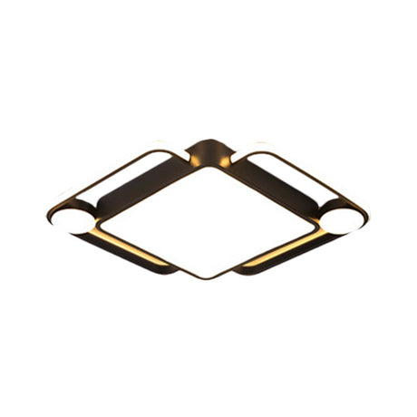 Modern Black Rhombus Led Ceiling Flush Mount For Bedroom - 18/21.5 Wide In Warm/White Light