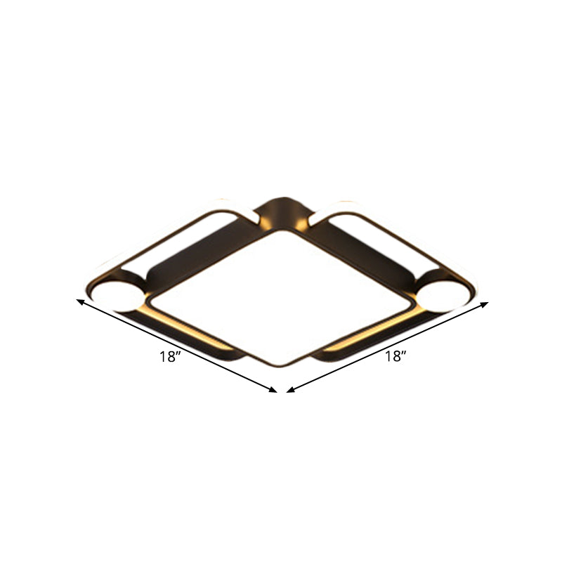 Modern Black Rhombus Led Ceiling Flush Mount For Bedroom - 18’/21.5’ Wide In Warm/White Light