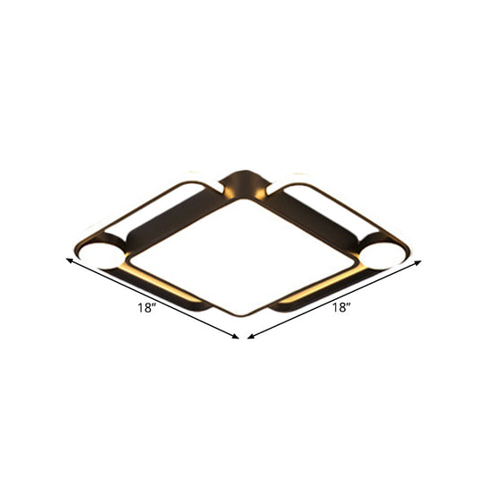 Modern Black Rhombus Led Ceiling Flush Mount For Bedroom - 18’/21.5’ Wide In Warm/White Light