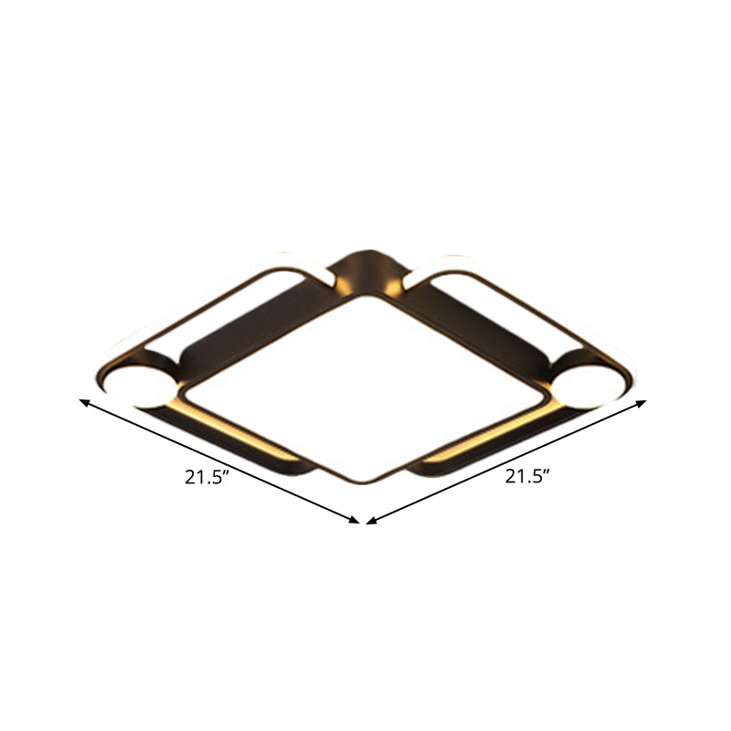 Modern Black Rhombus Led Ceiling Flush Mount For Bedroom - 18’/21.5’ Wide In Warm/White Light