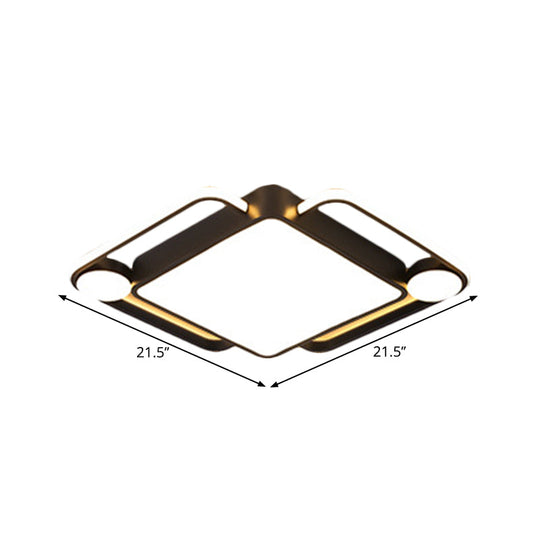 Modern Black Rhombus Led Ceiling Flush Mount For Bedroom - 18’/21.5’ Wide In Warm/White Light