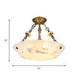 Traditional Semi Flush Mount Ceiling Lamp - White Glass Bowl 3/4-Light 16/19.5 Width