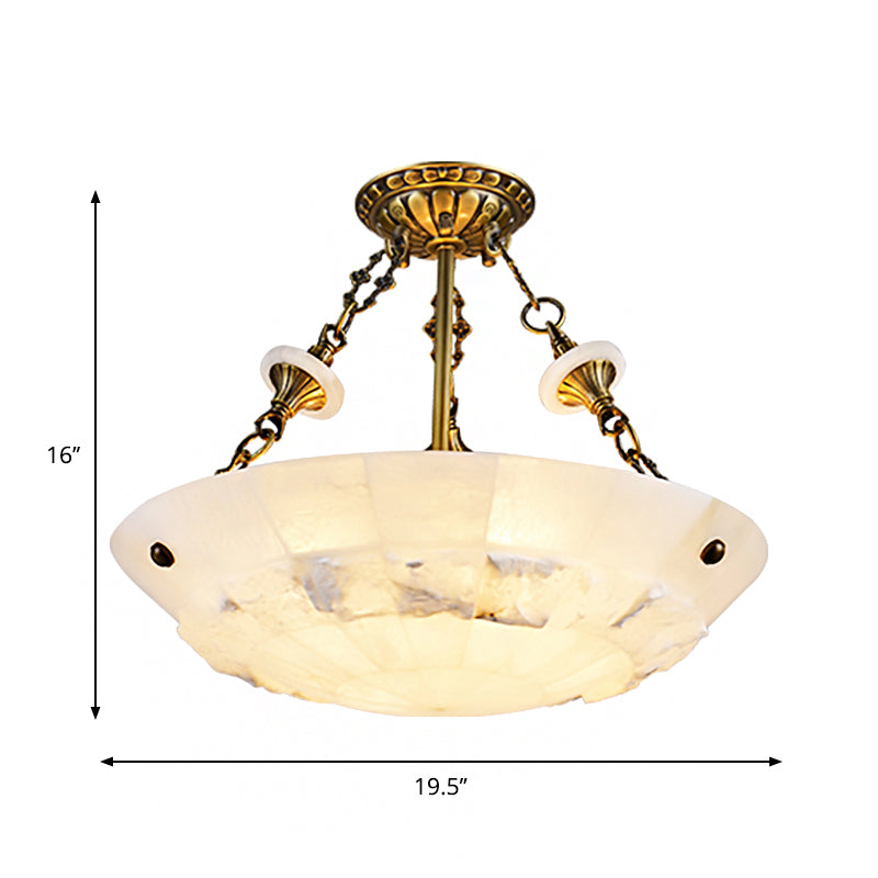 Traditional Semi Flush Mount Ceiling Lamp - White Glass Bowl 3/4-Light 16’/19.5’ Width