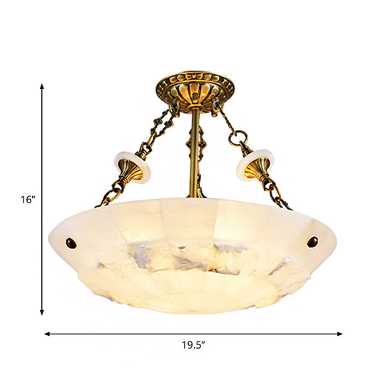 Traditional Semi Flush Mount Ceiling Lamp - White Glass Bowl 3/4-Light 16’/19.5’ Width