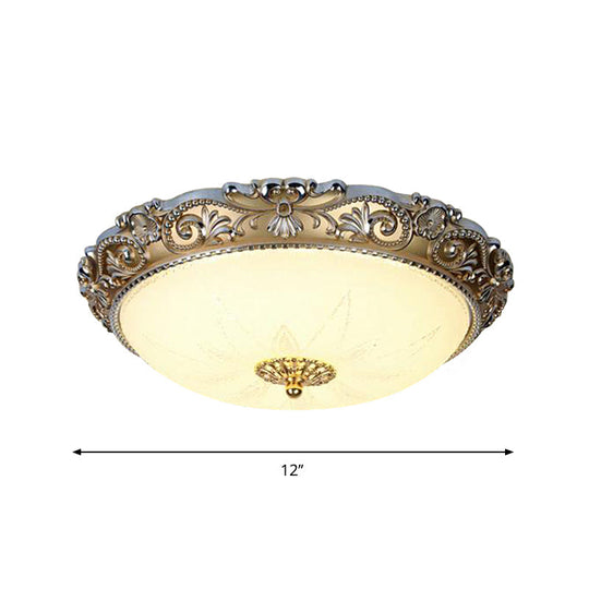 Led Milk Glass Brass Flushmount Ceiling Light - Traditional Style (12/16 Wide)