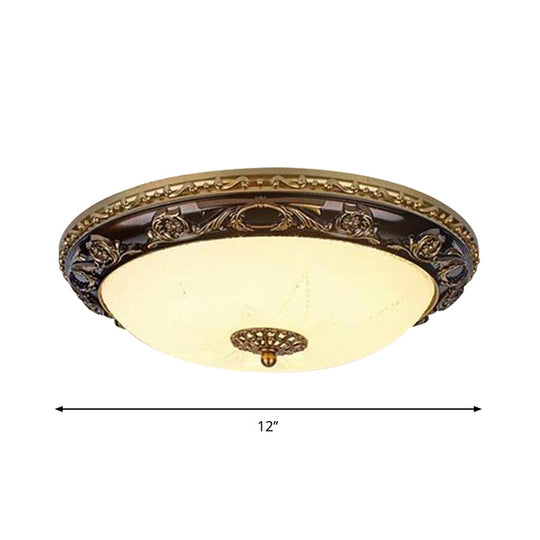 Classic Bowl Ceiling Flush Led Mount Lighting In Black - 12/16 Wide Cream Glass Ideal For Bedrooms